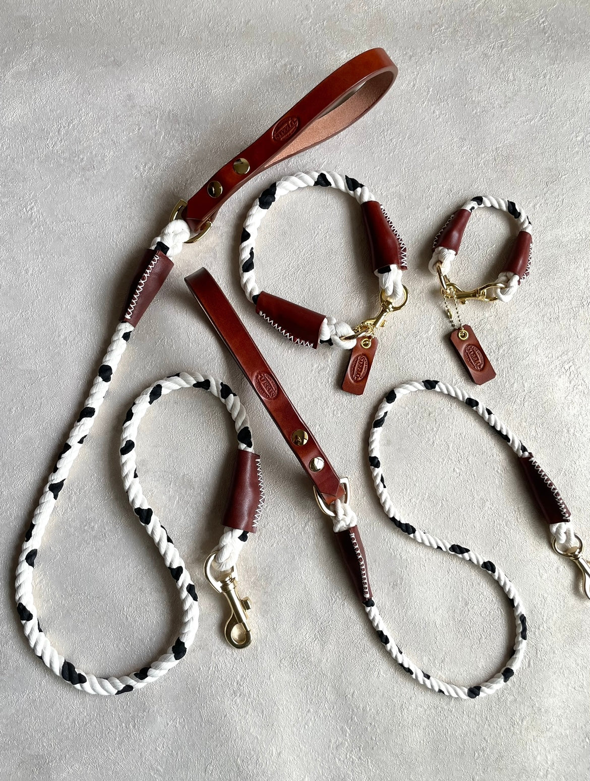 CUSTOM Cow pattern LEATHER ROPE LEAD 