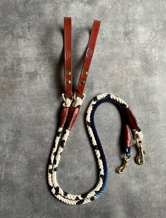 CUSTOM Cow pattern LEATHER ROPE LEAD 