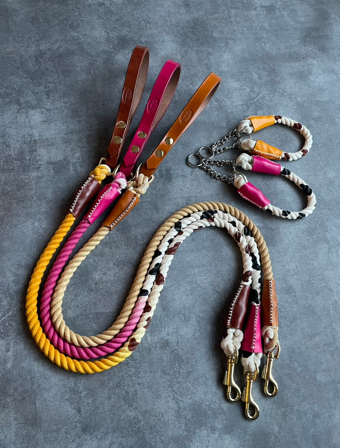 CUSTOM Cow pattern LEATHER ROPE LEAD 